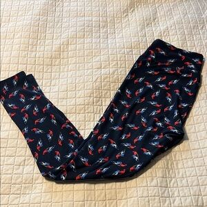 LuLaRoe Navy Leggings with Cardinal/Blue Jay Print